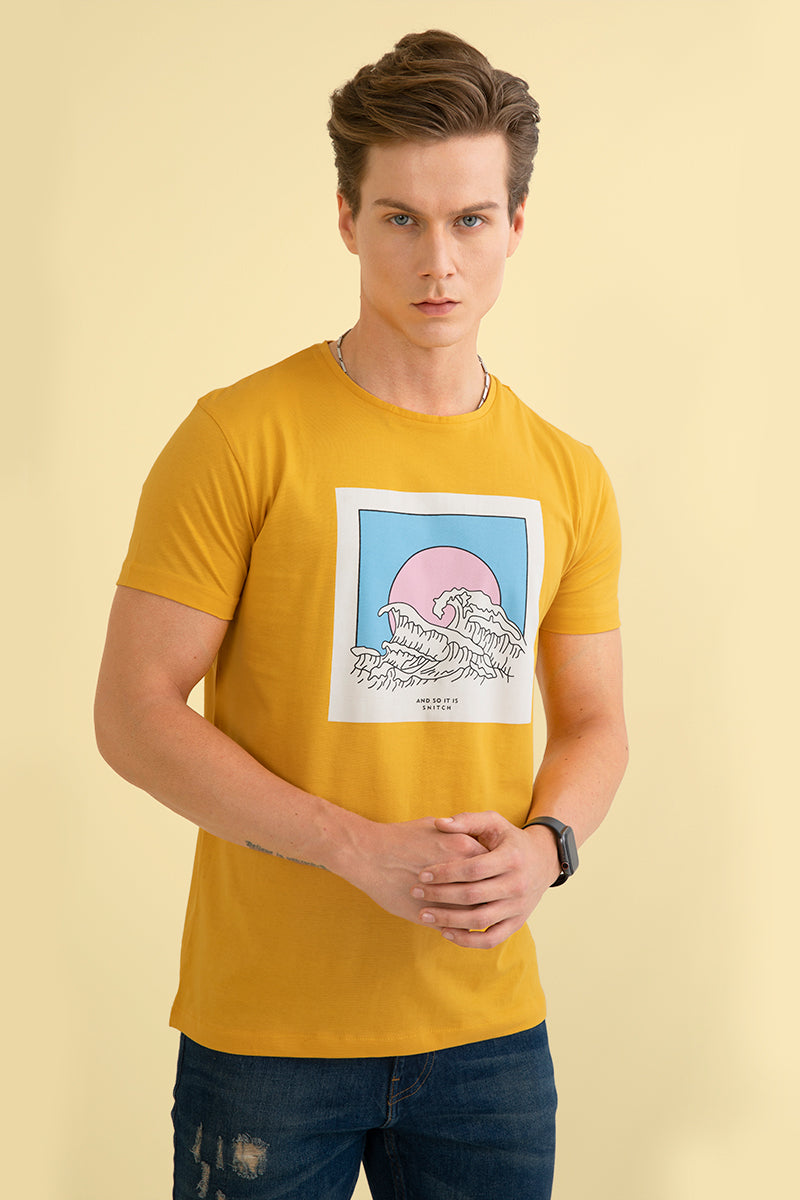 Waves Mustard Graphic T-Shirt - SNITCH