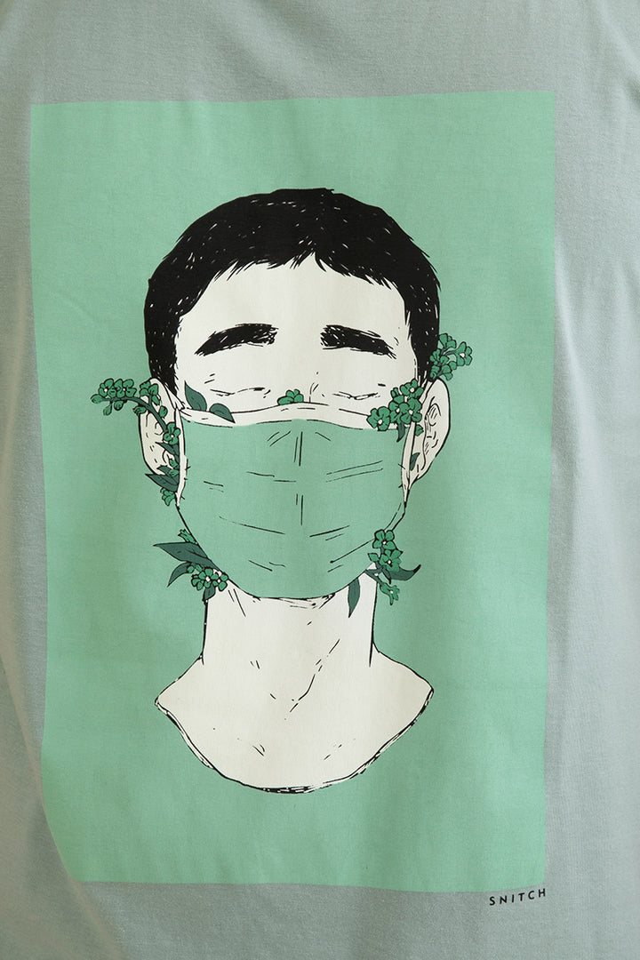 Mask Teal Green Graphic T-Shirt - SNITCH