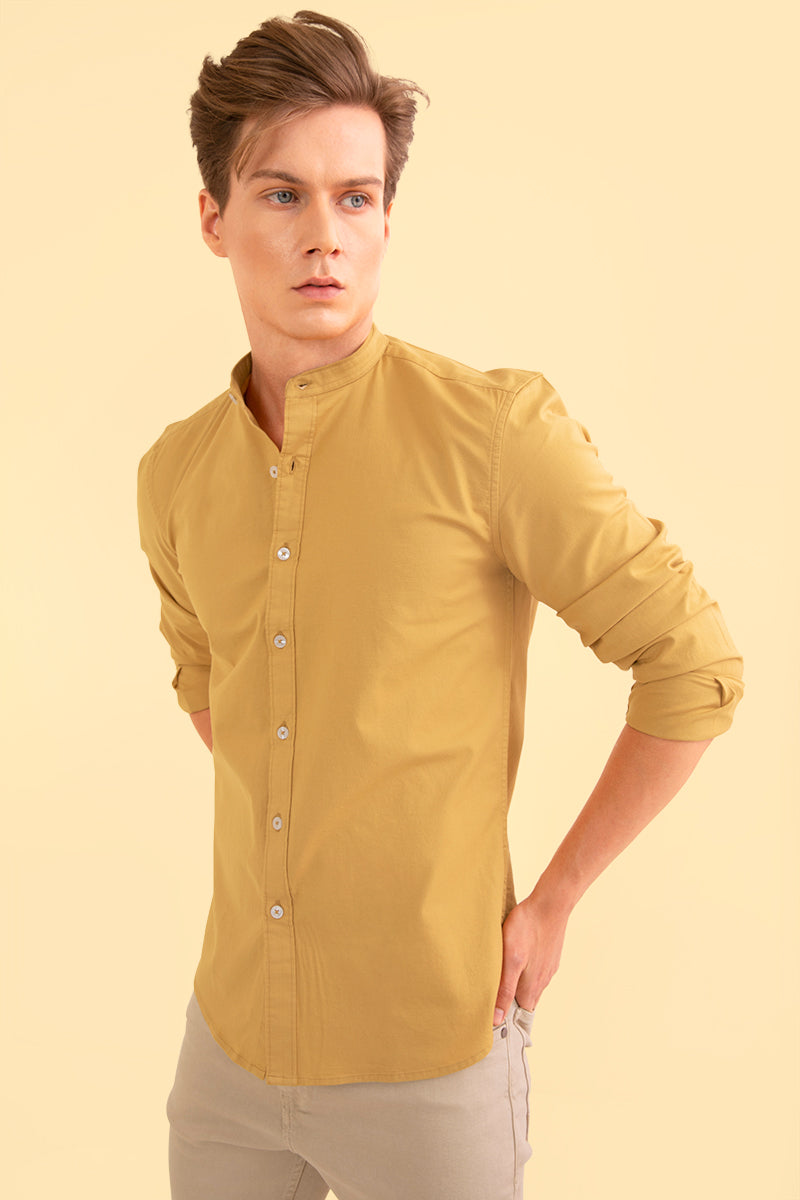 Oxford Mustard Mandarin Shirt - SNITCH