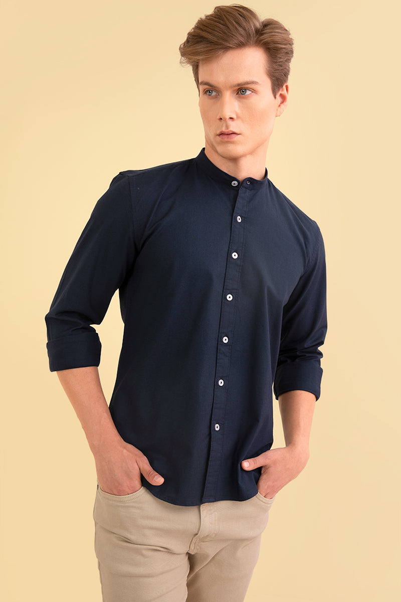 Oxford Navy Mandarin Shirt - SNITCH
