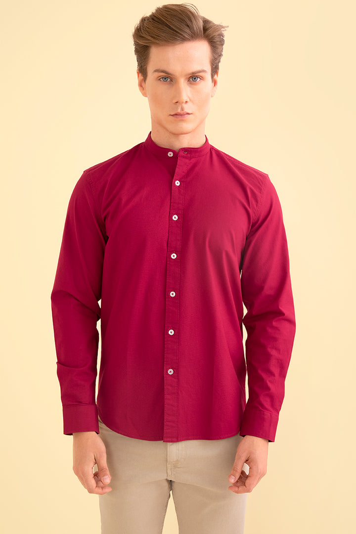 Oxford Red Mandarin Shirt - SNITCH