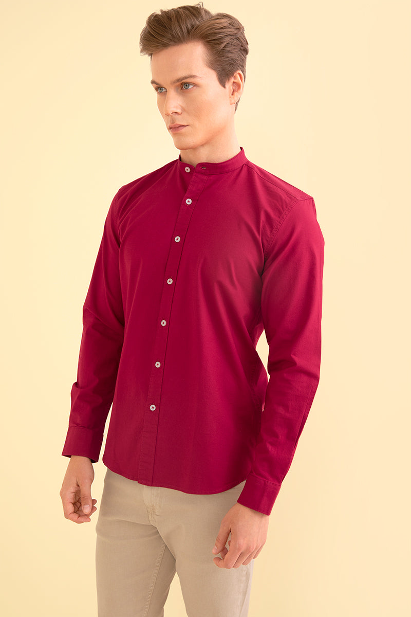 Oxford Red Mandarin Shirt - SNITCH