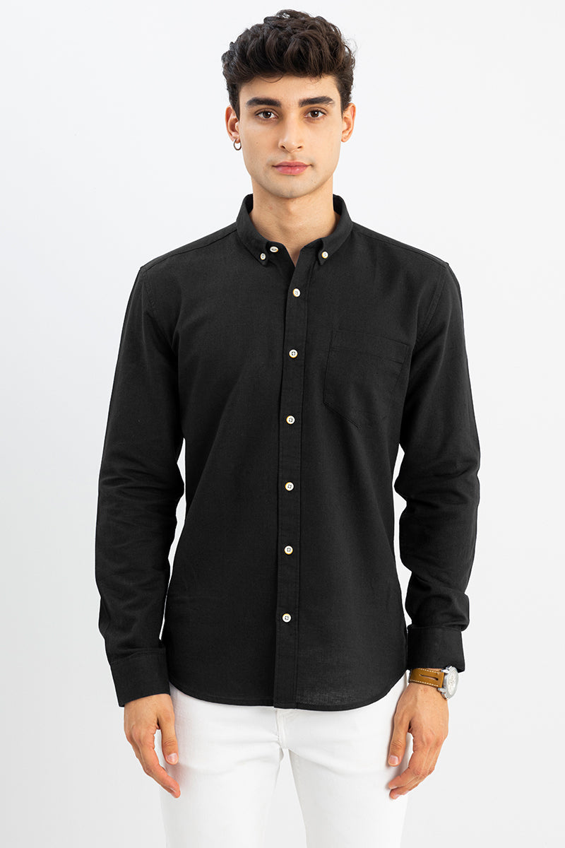Buy Men's Trig Black Linen Shirt Online | SNITCH