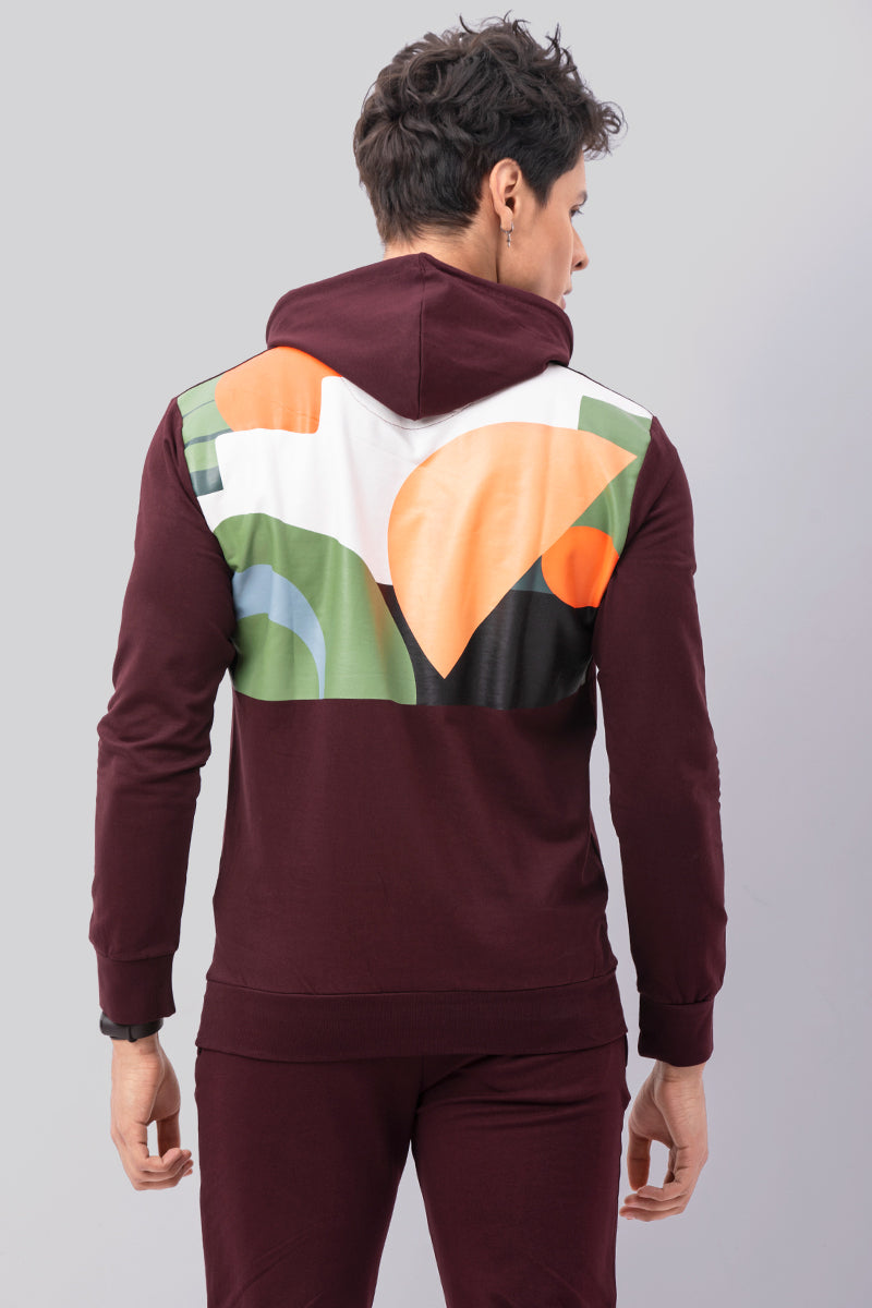 Wine Abstract Geometric Print Co-ords Jogsuit - SNITCH