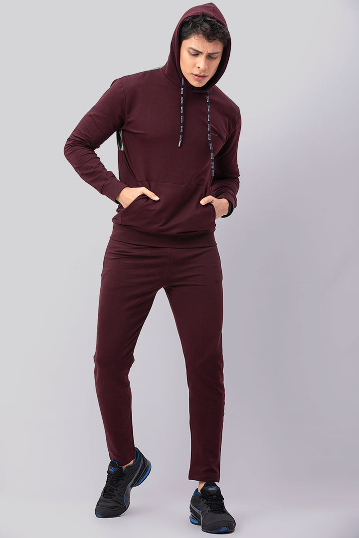Wine Abstract Geometric Print Co-ords Jogsuit - SNITCH
