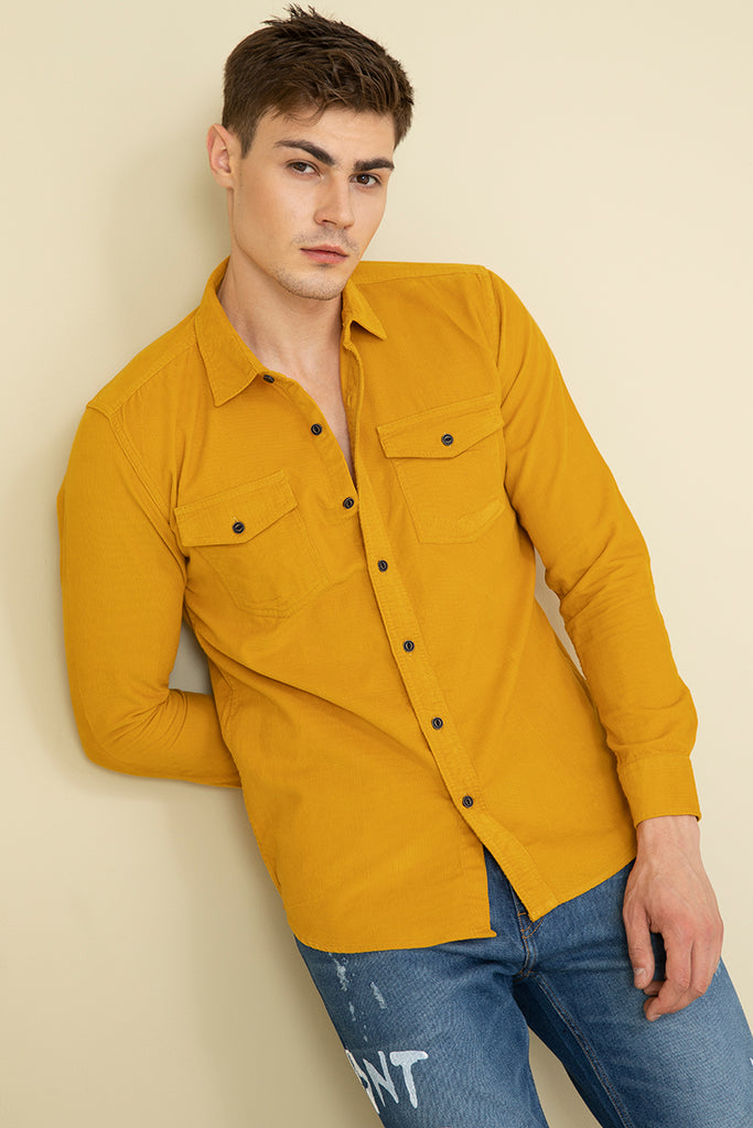 Buy Mustard Slim Fit Denim Shirt with Patch Pocket online  Looksgudin