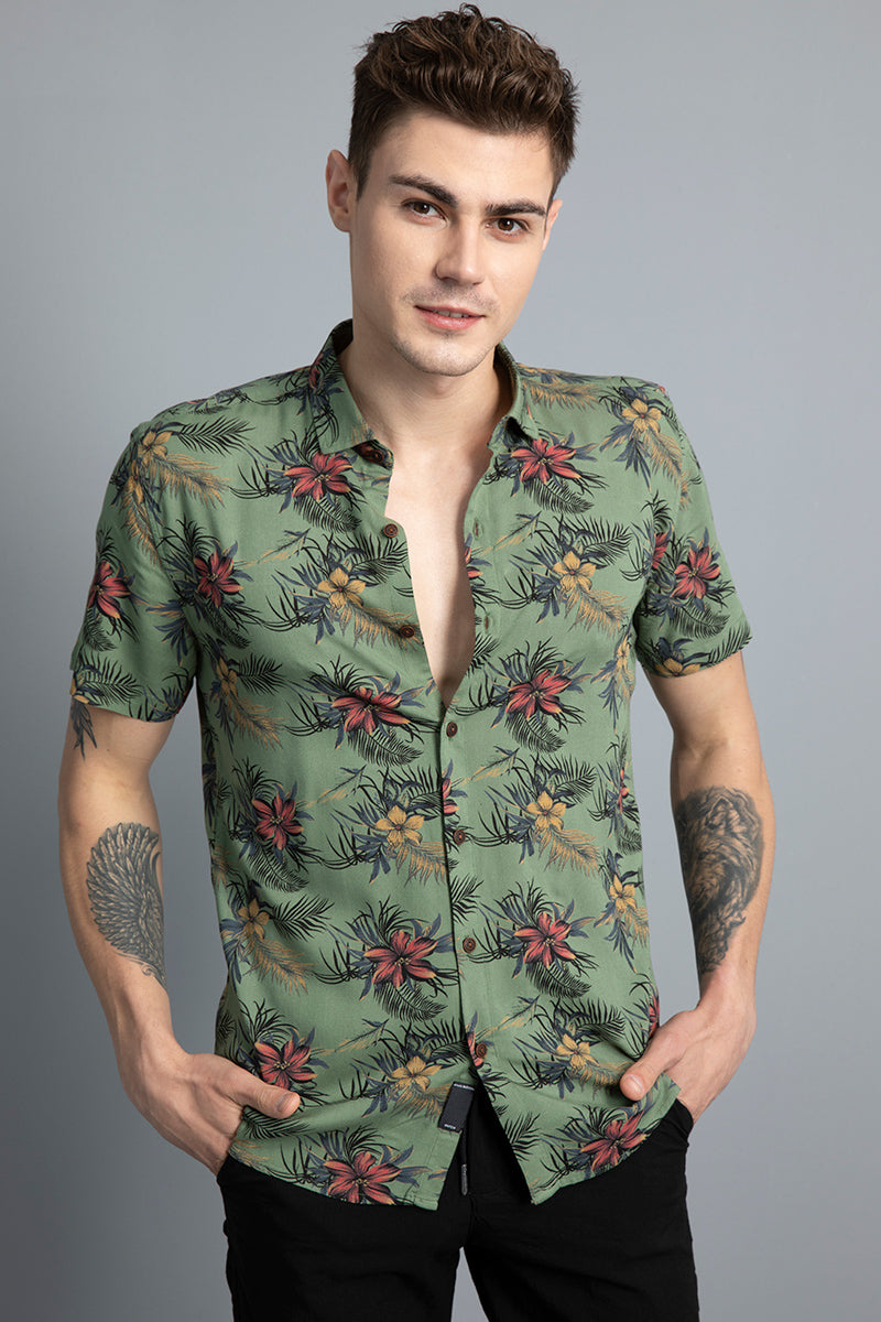 Tropical Green Rayon Shirt - SNITCH