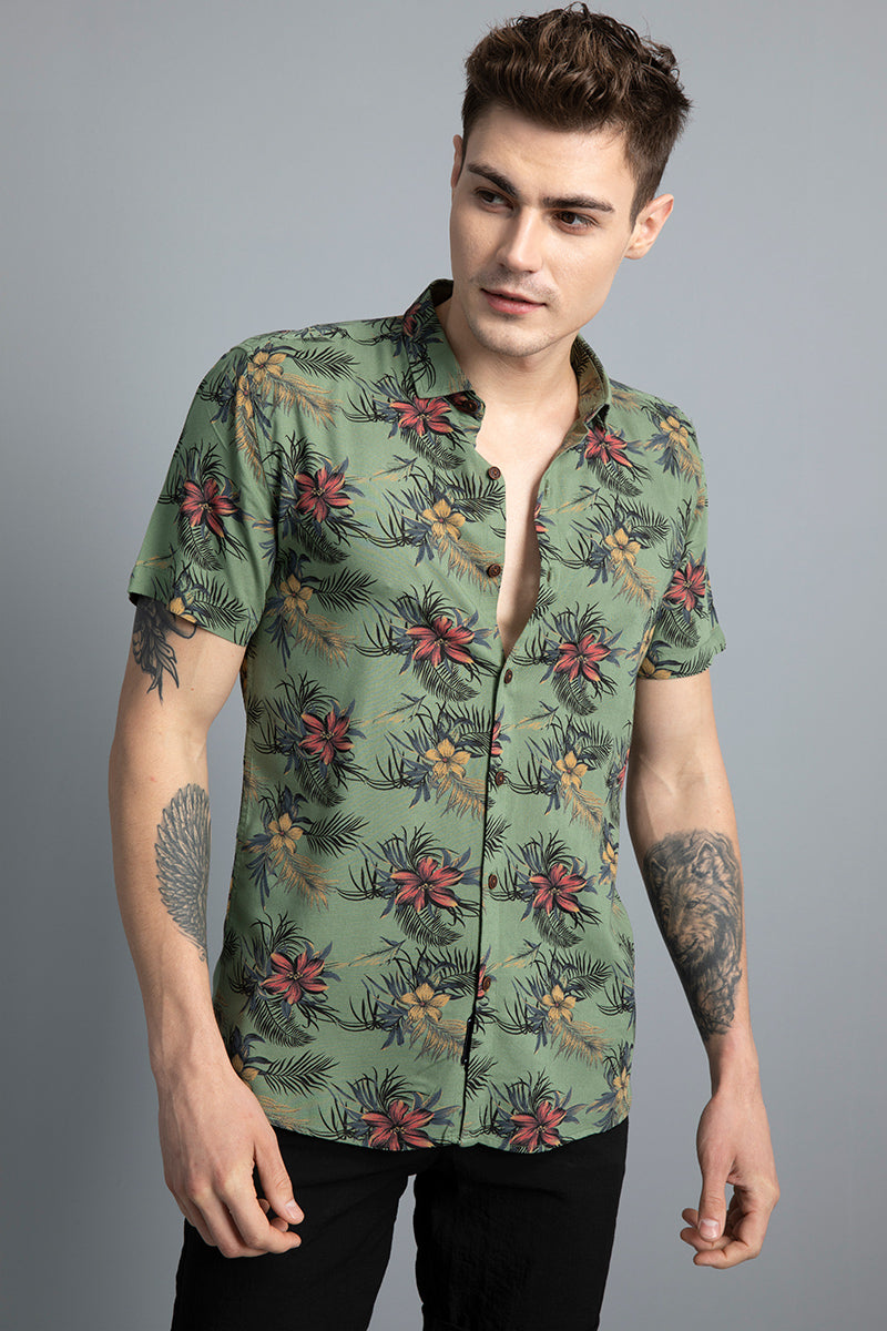 Tropical Green Rayon Shirt - SNITCH