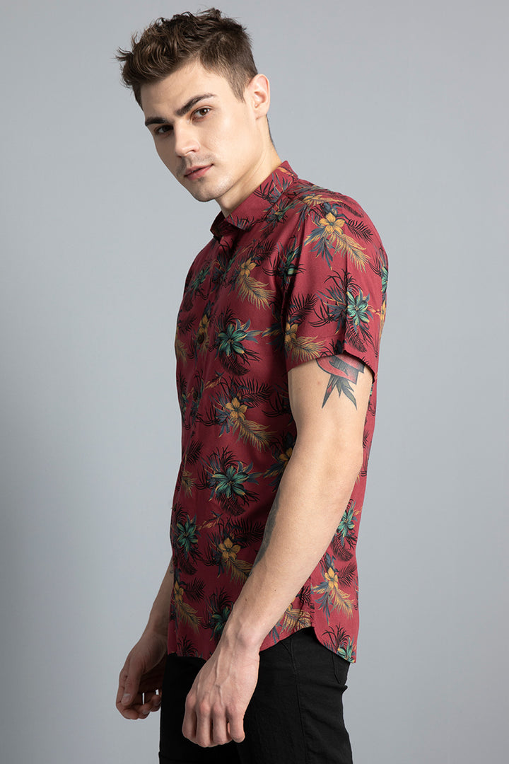Tropical Maroon Rayon Shirt - SNITCH
