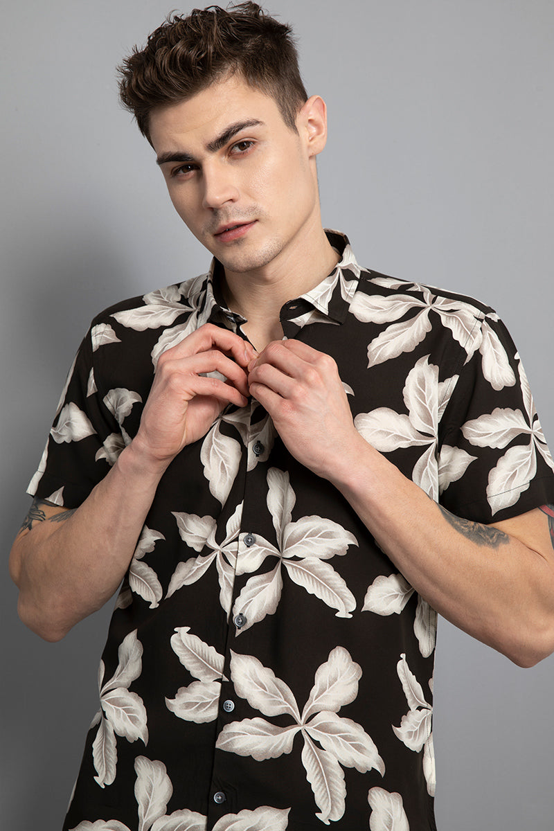 Caper Black Floral Rayon Shirt - SNITCH