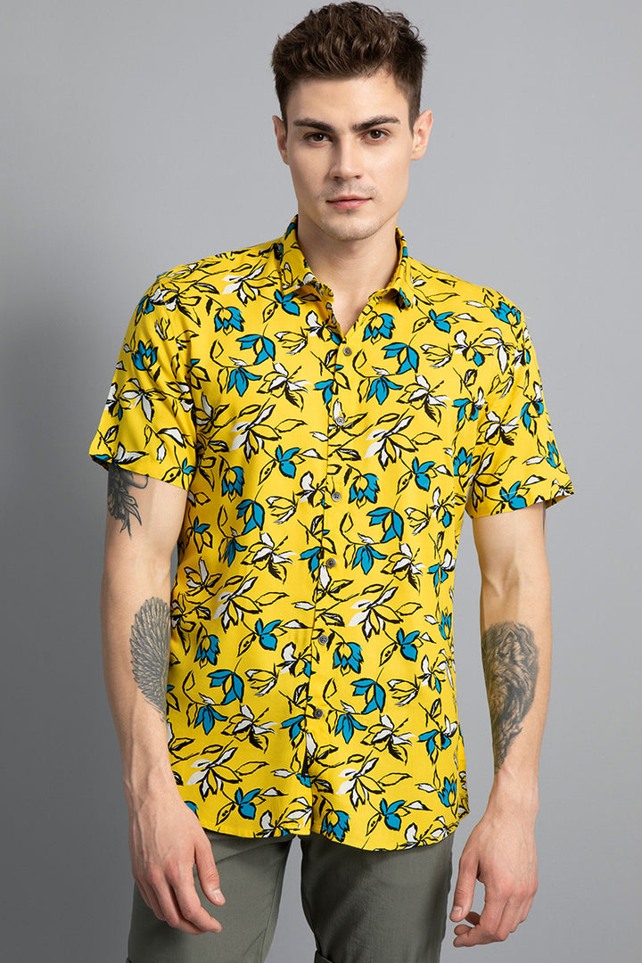 Summer Vibe Yellow Floral Rayon Shirt - SNITCH