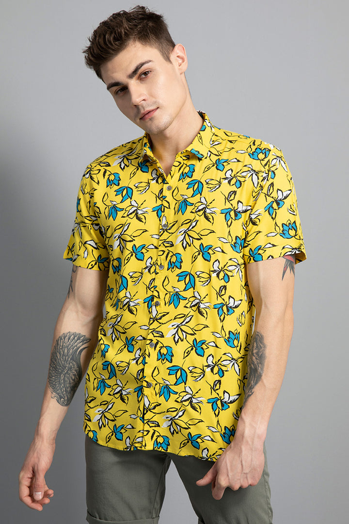 Summer Vibe Yellow Floral Rayon Shirt - SNITCH