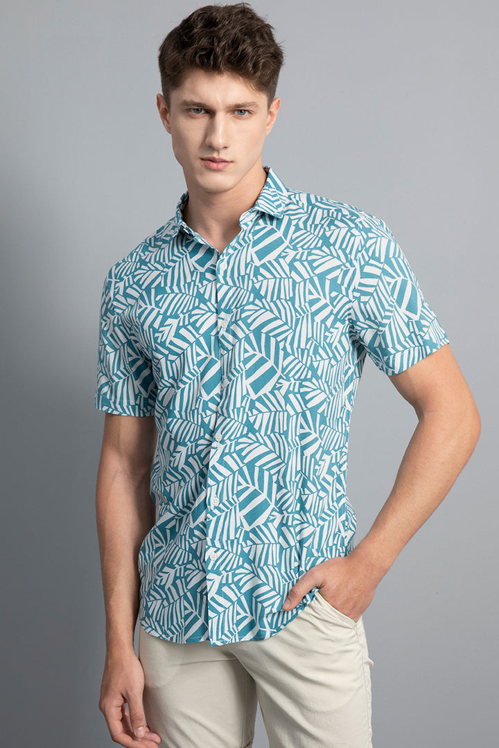 Foliate Blue Rayon Shirt - SNITCH