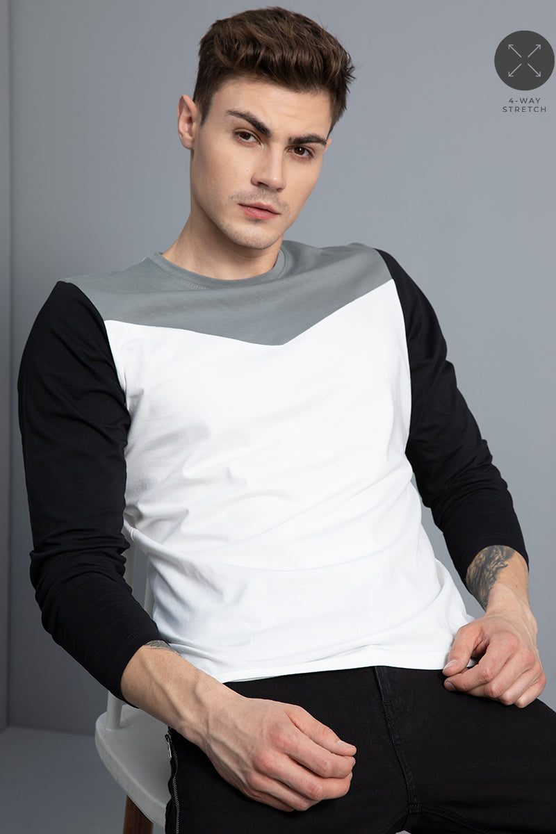 Convivial White Full Sleeves T-Shirt - SNITCH