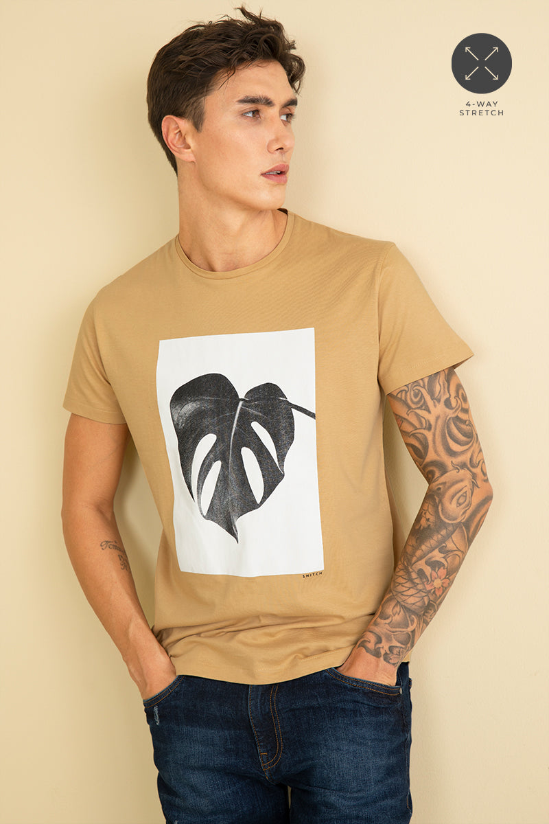 Split Leaf Sand Brown Graphic T-Shirt - SNITCH