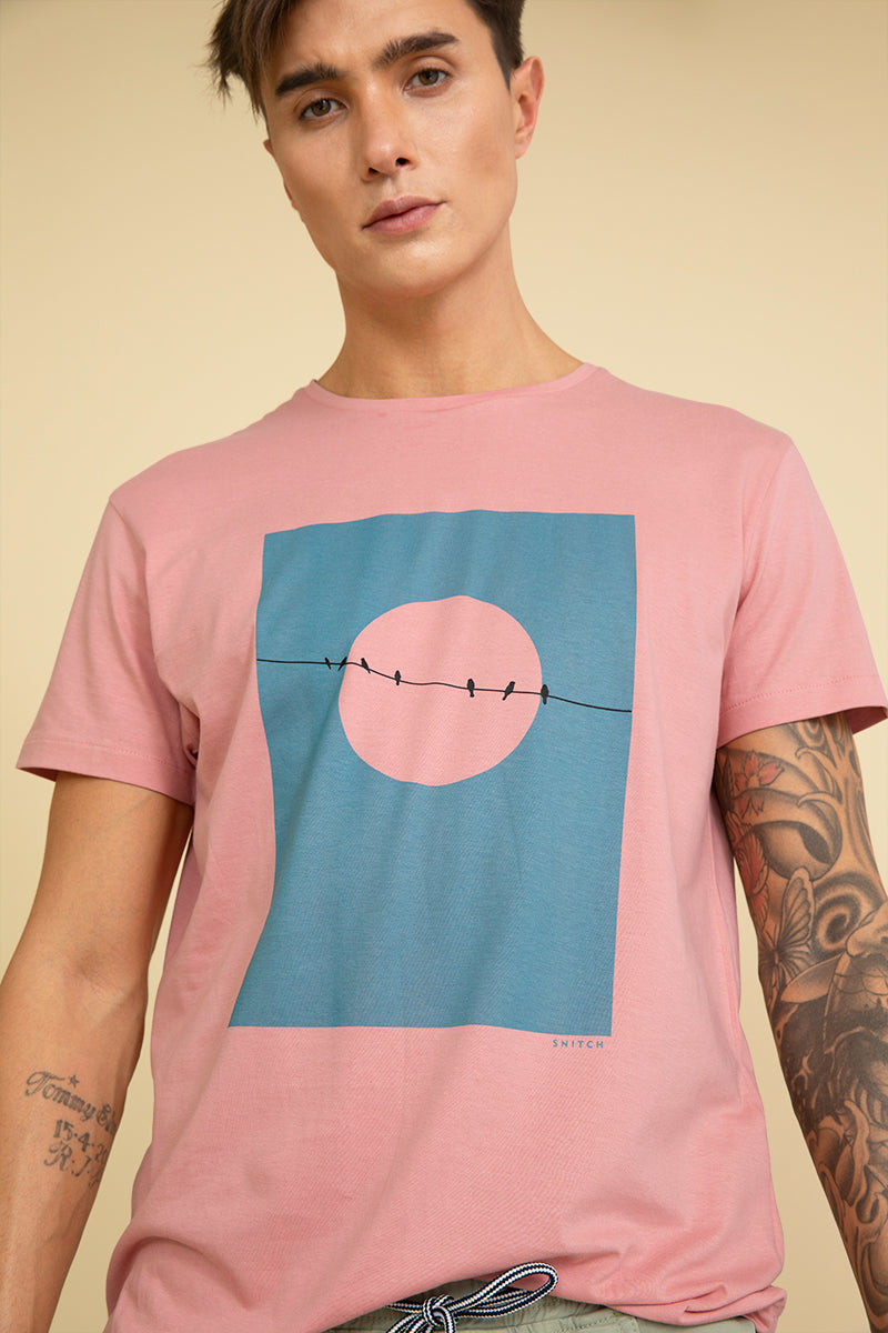 Birds Salmon Pink Graphic T-Shirt - SNITCH