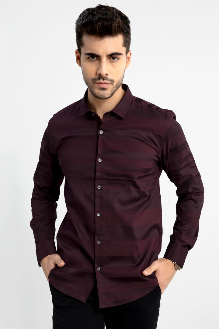 Self Stripe Maroon Shirt - SNITCH