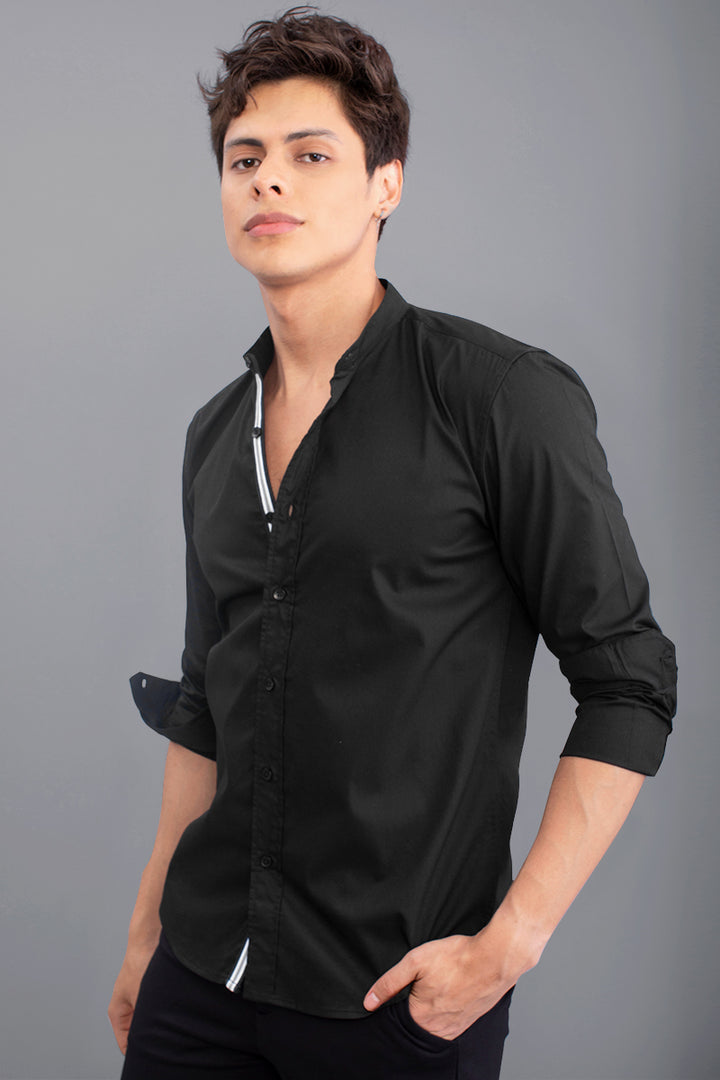 Mao Collar Black Shirt - SNITCH