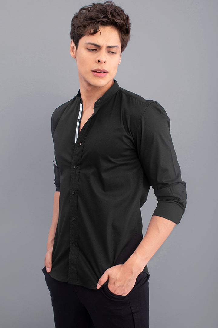 Mao Collar Black Shirt - SNITCH
