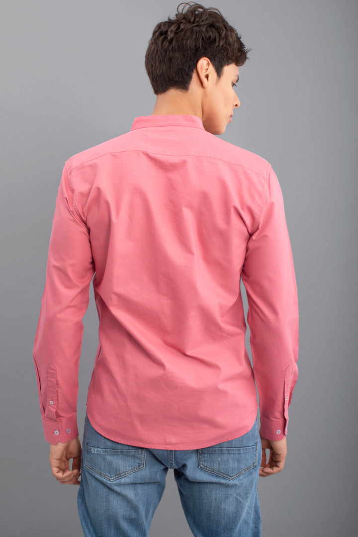 Oxford Coral Pink Mandarin Shirt - SNITCH