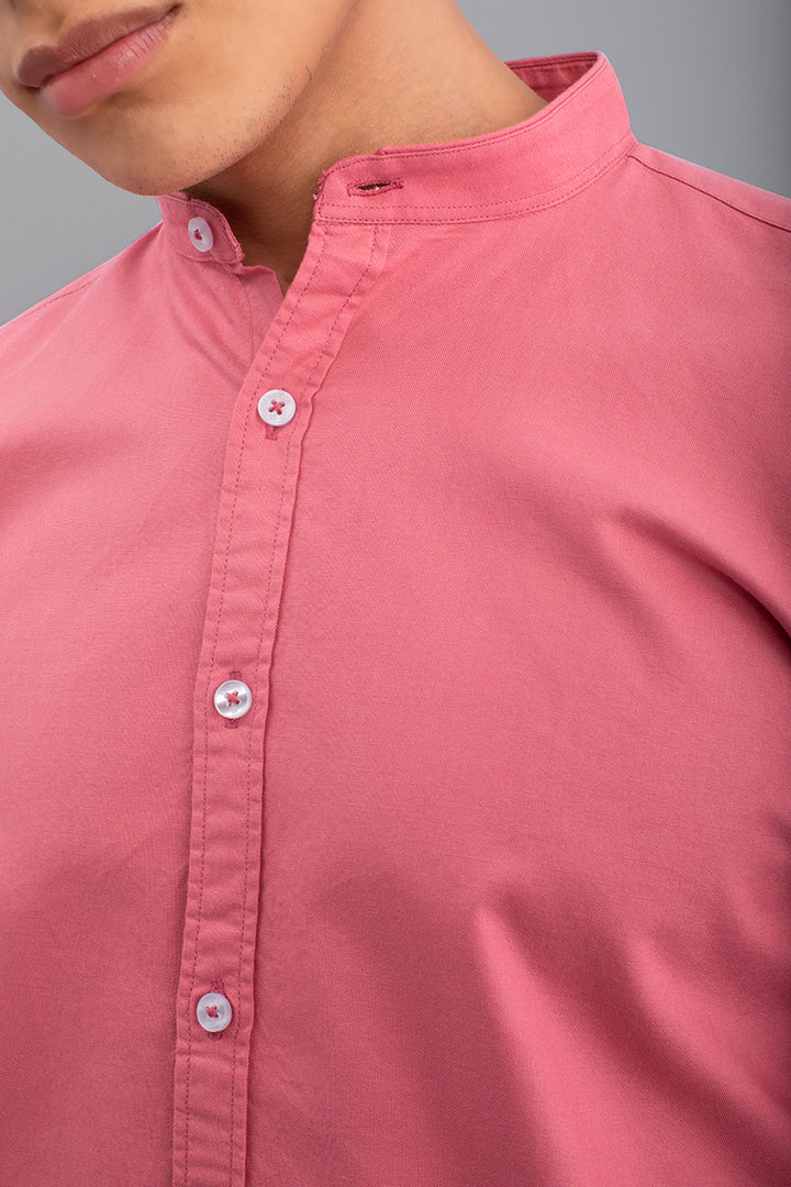 Oxford Coral Pink Mandarin Shirt - SNITCH