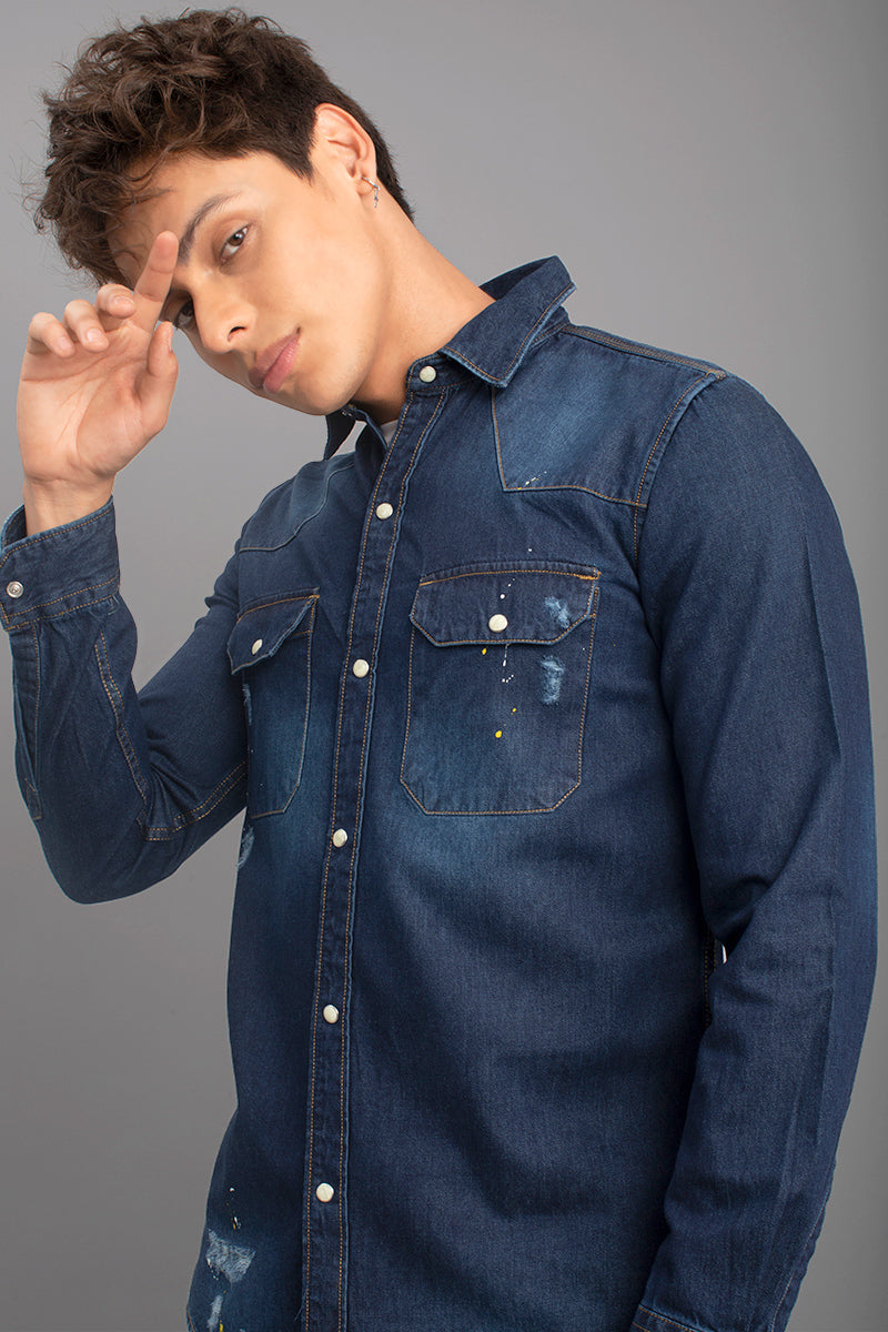 Denim Pearl Snap Western Shirt - Long Sleeve - KEY Apparel