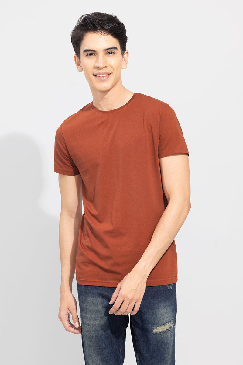 Rustic Red Solid 4 Way Stretch Crew Neck T-Shirt