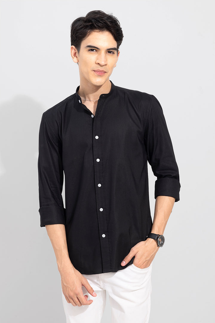 Standup Collar Black Shirt