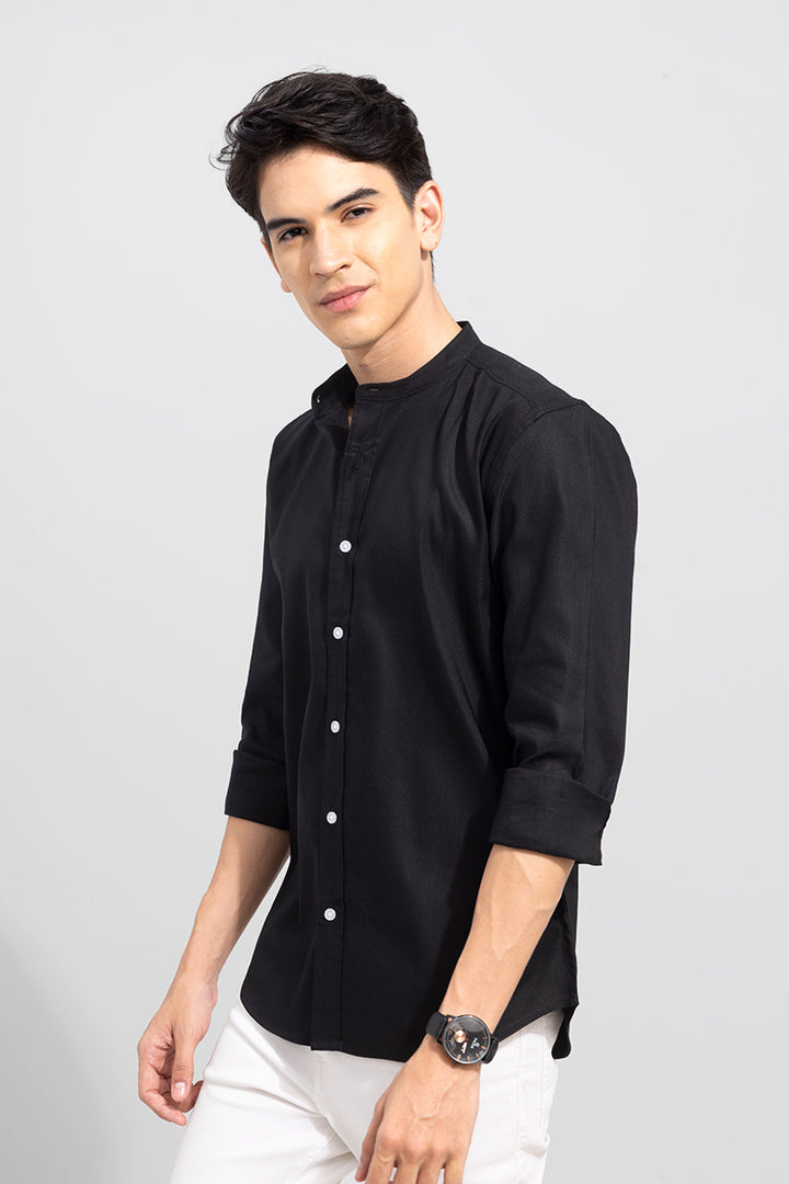 Standup Collar Black Shirt