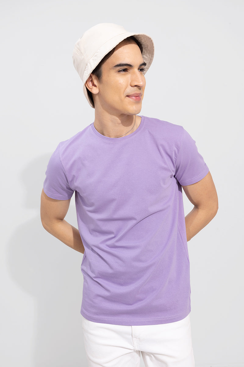 Lavender Solid 4 Way Stretch Crew Neck T-Shirt