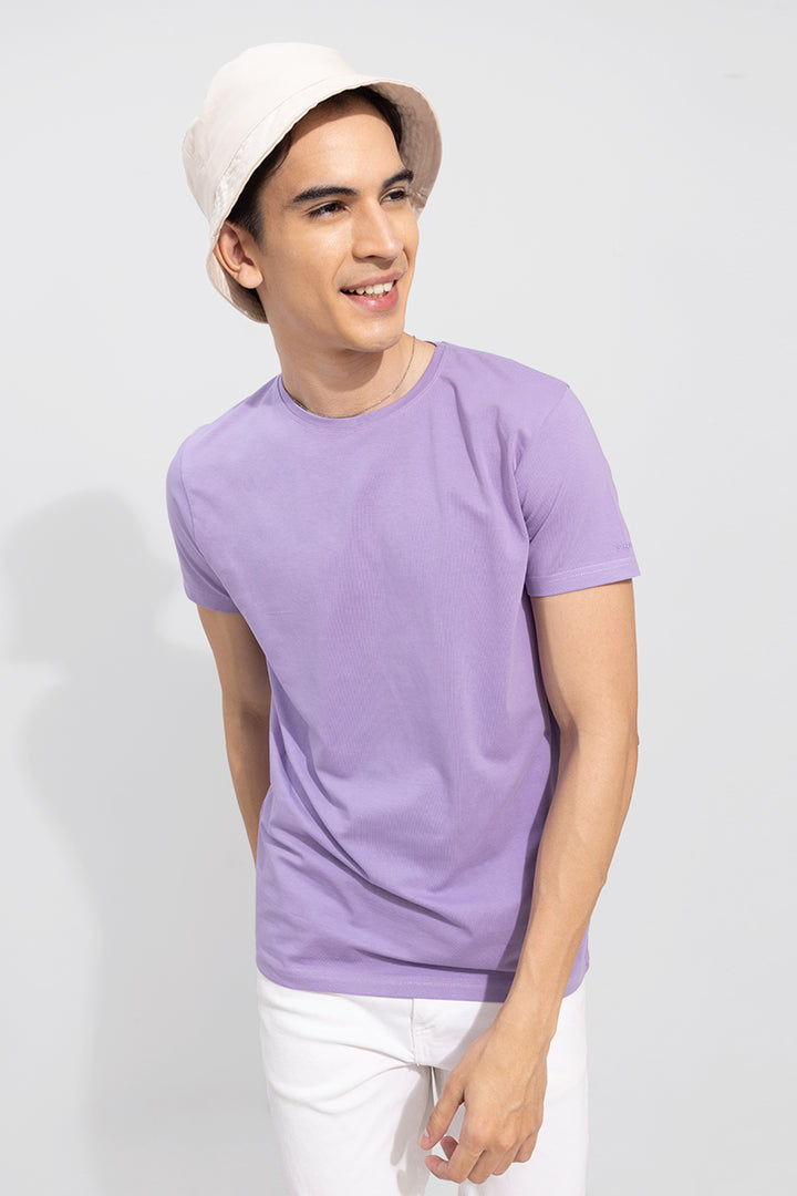 Lavender Solid 4 Way Stretch Crew Neck T-Shirt