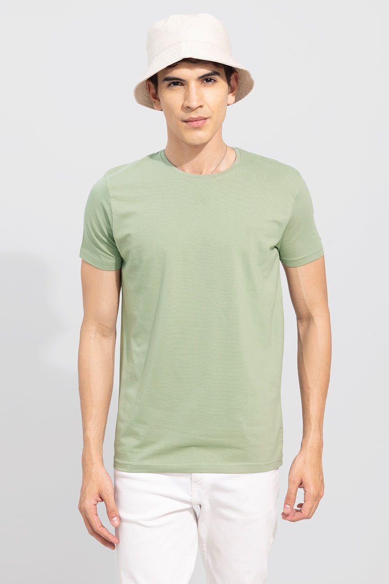 Green Apple Solid 4 Way Stretch Crew Neck T-Shirt