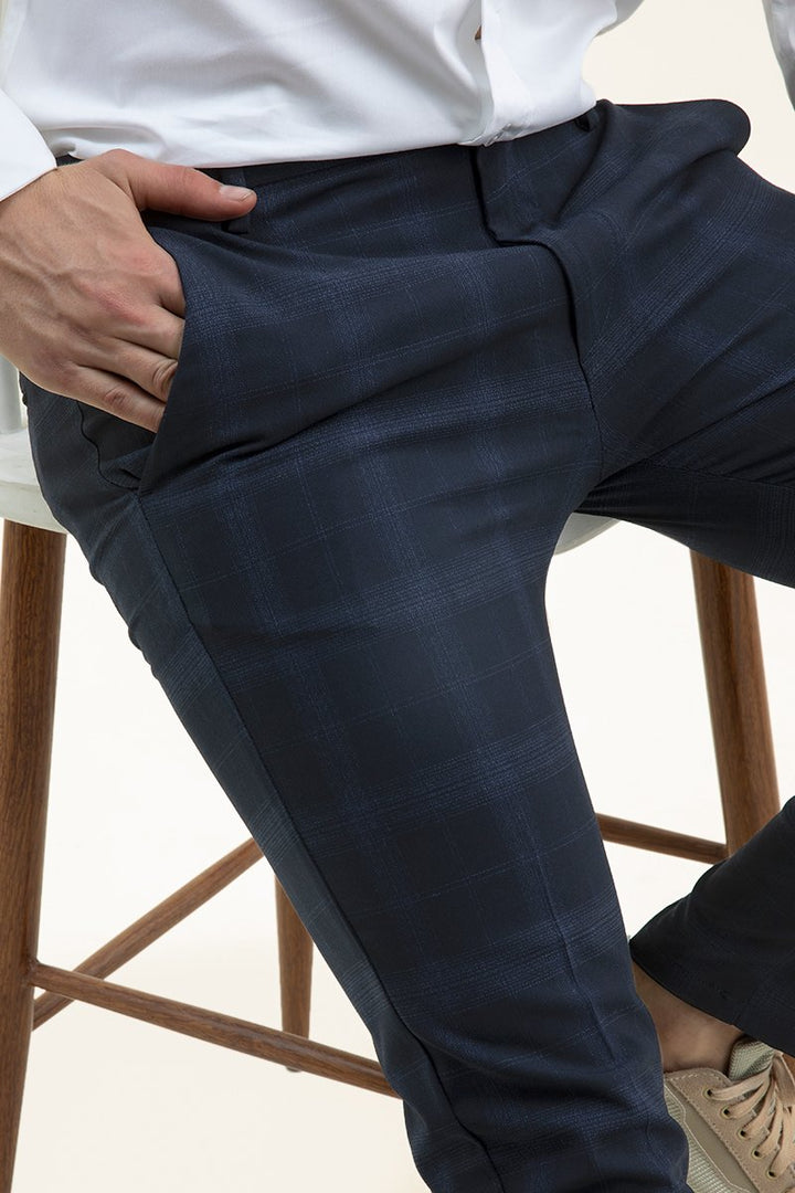 Formal Grey & Blue Trouser - SNITCH