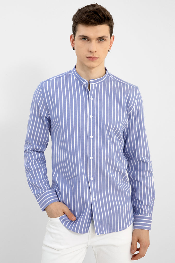 Mao Stripe Blue Shirt - SNITCH