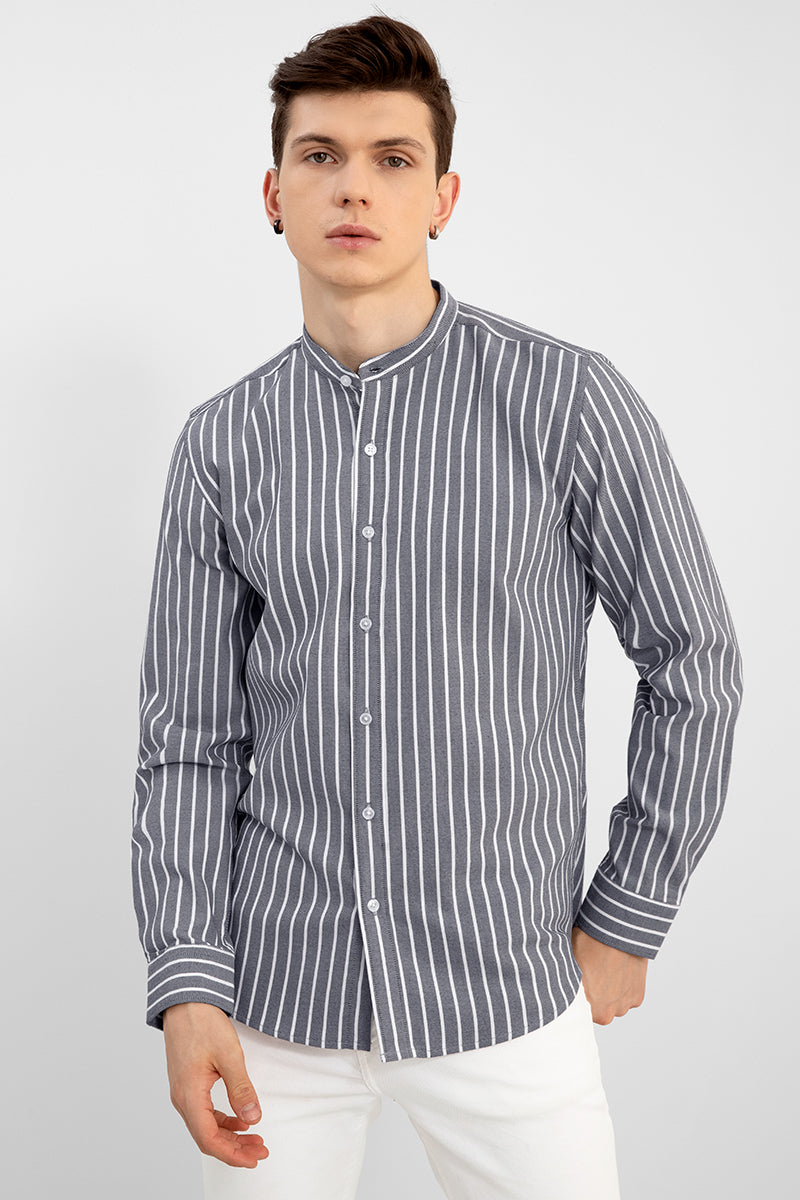 Mao Stripe Grey Shirt - SNITCH
