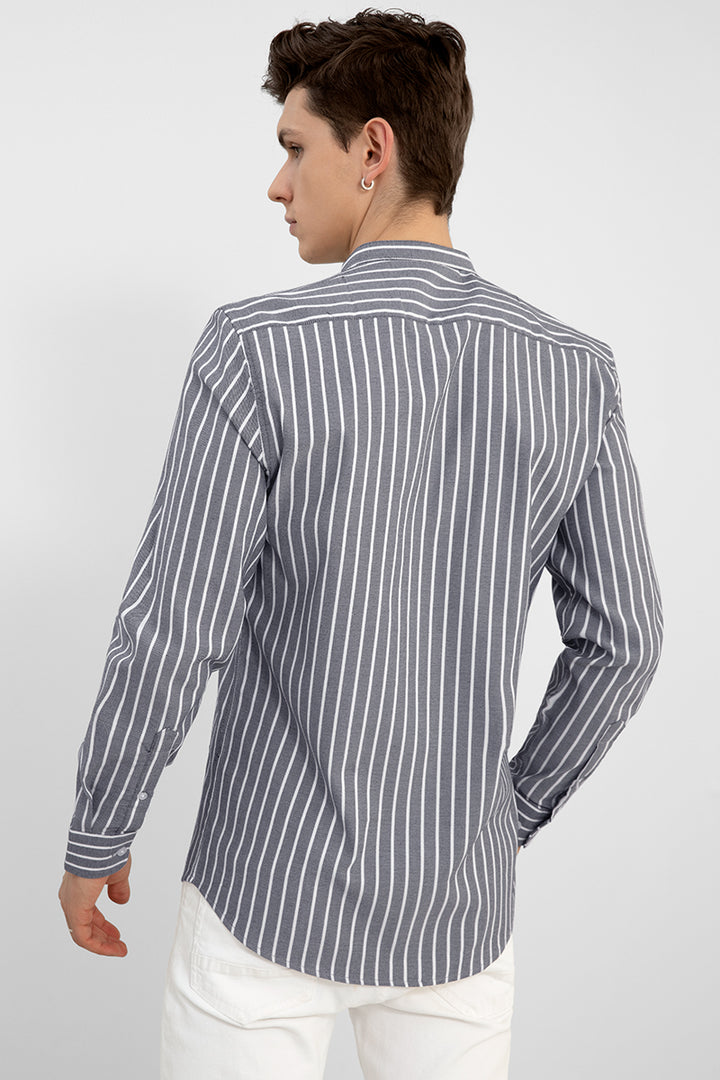 Mao Stripe Grey Shirt - SNITCH