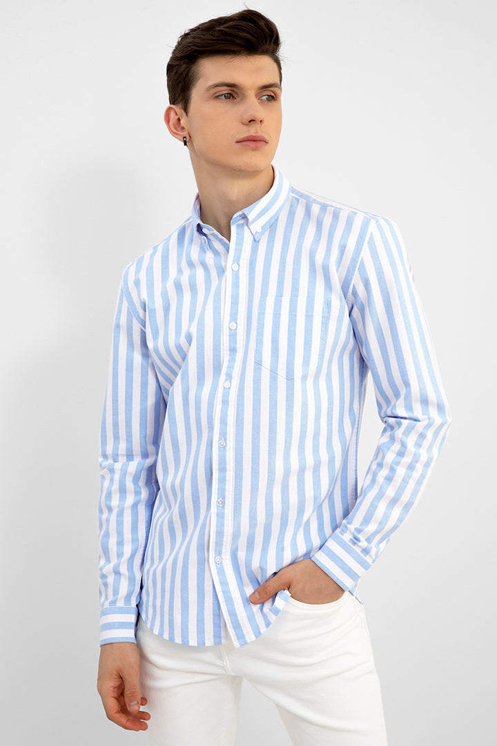 Elegant Stripe Sky Blue Shirt - SNITCH