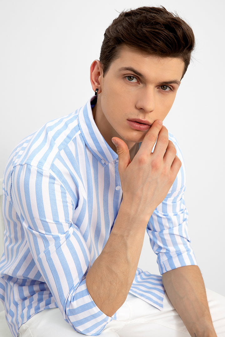 Elegant Stripe Sky Blue Shirt - SNITCH