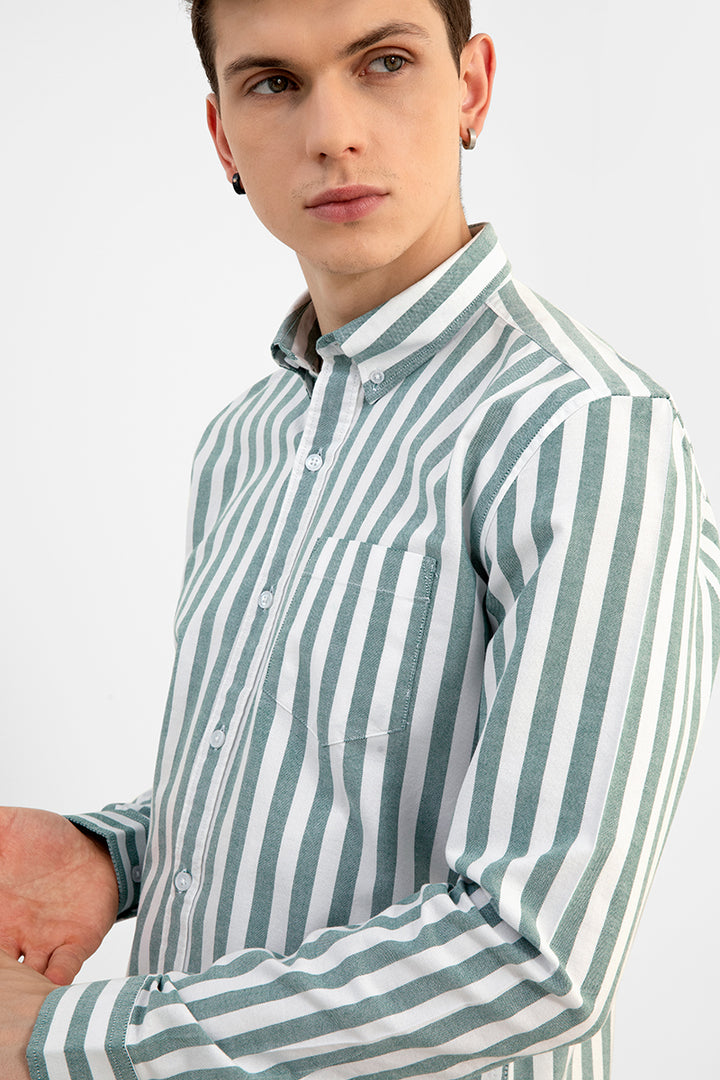 Elegant Stripe Green Shirt - SNITCH