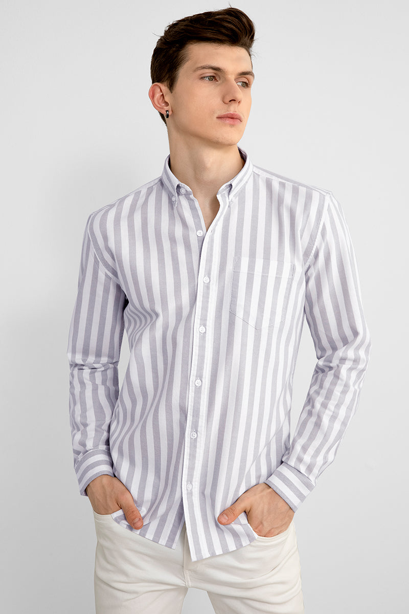 Elegant Stripe Grey Shirt - SNITCH