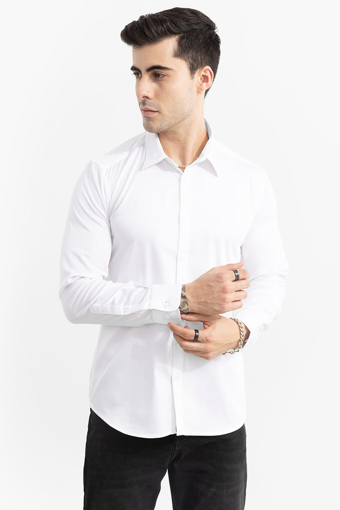 Buy Men s On Loop White Satin Stretch Shirt Online SNITCH
