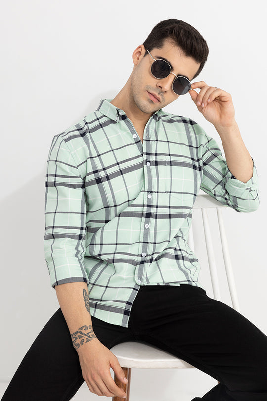 Buy Men's Vintage Check Pista Green Shirt Online | SNITCH