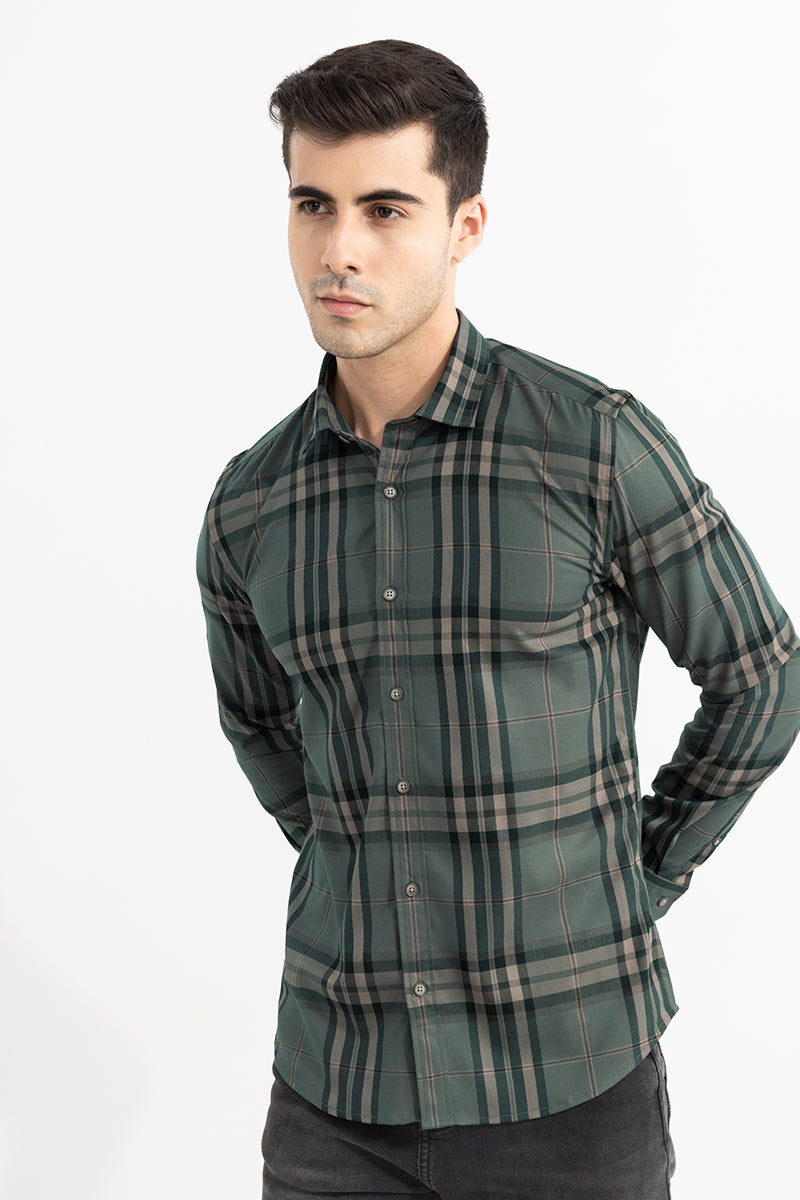 Buy Men's Albert Check Olive Shirt Online | SNITCH