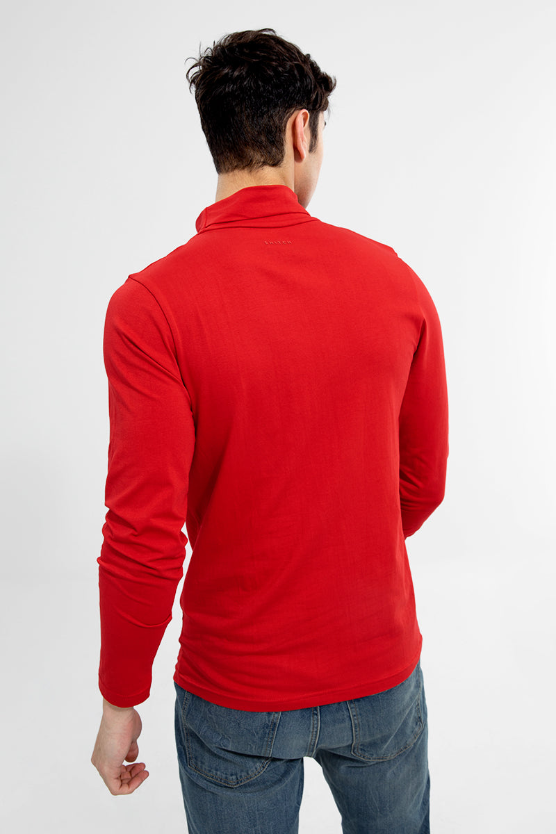 High Neck Red T-Shirt - SNITCH