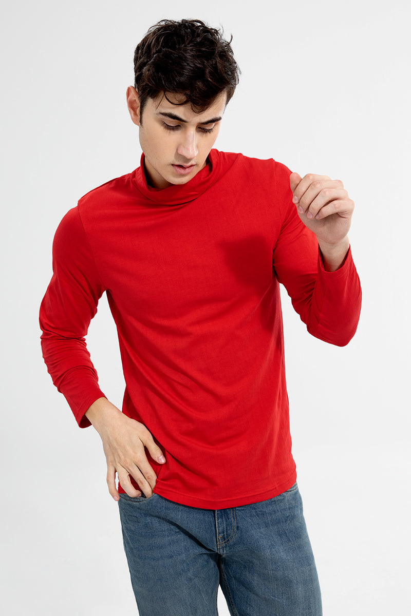 High Neck Red T-Shirt - SNITCH