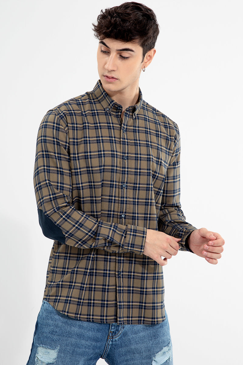 Elbow Patch Sand Brown Shirt - SNITCH