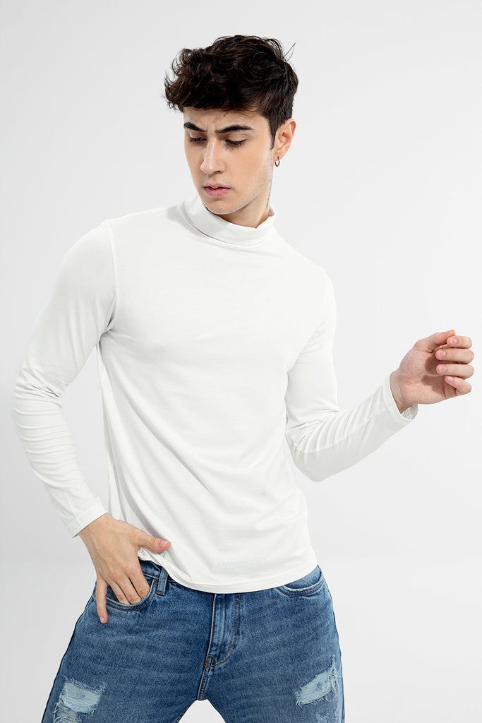 High Neck White T Shirt SNITCH