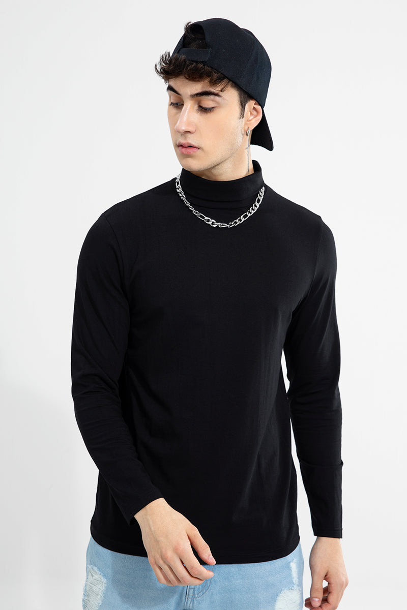 High Neck Black T-Shirt - SNITCH