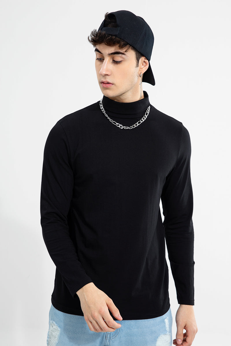 High neck black t shirt cheap mens
