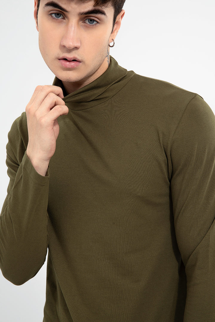 High Neck Olive T-Shirt - SNITCH
